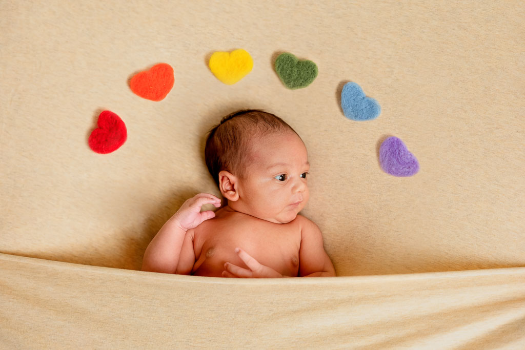 middle georgia newborn photographer. Newborn photo shoot rainbow baby with hearts
